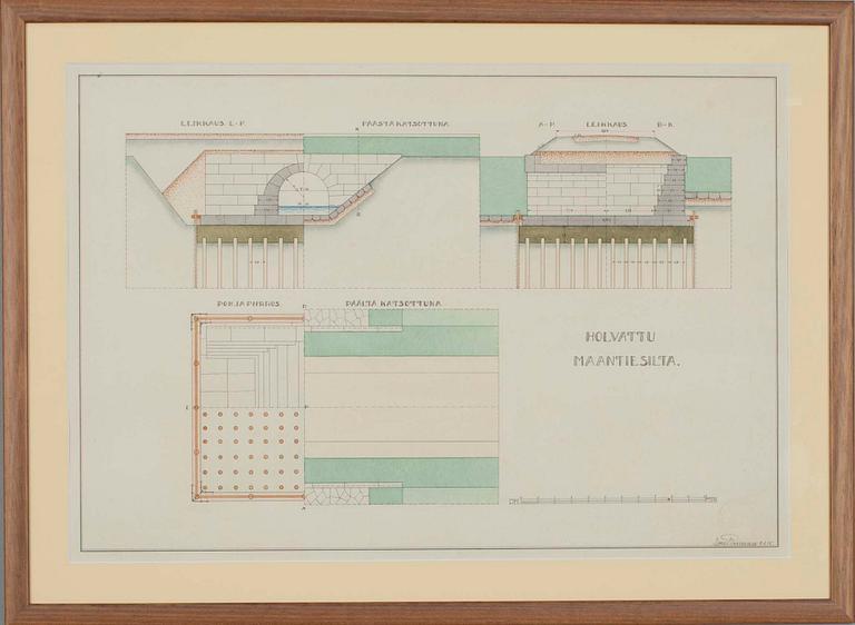 PIIRUSTUKSIA, 2 kpl, vesiväri, sign Emil Reinman 1915.