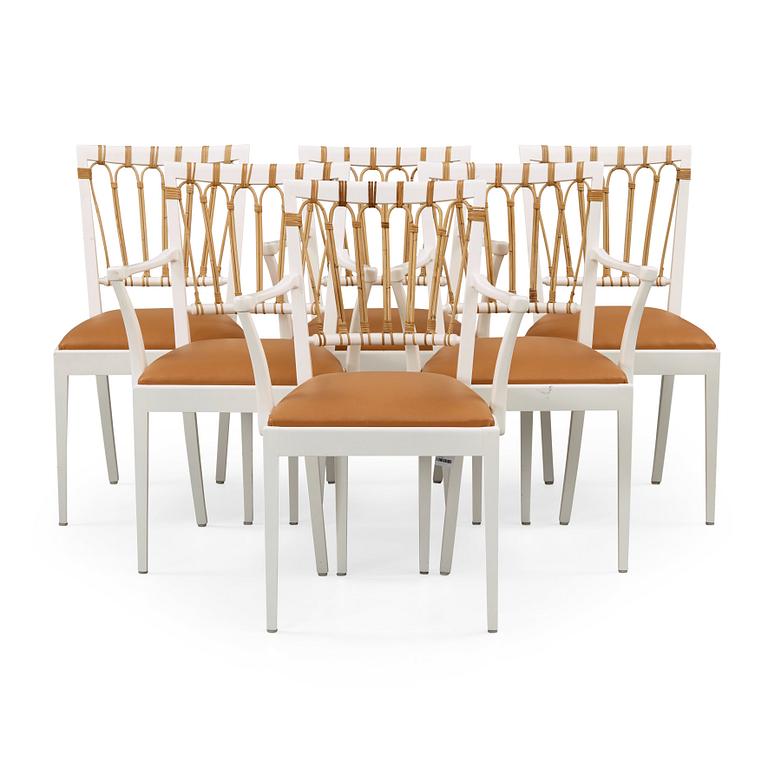 Josef Frank, stolar, 2 st och karmstolar, 4 st, Firma Svenskt Tenn, modell 1165, efter 1985.