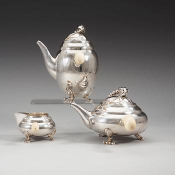 GEORG JENSEN, kaffe- och teservis, 3 delar "Magnolia/Blossom", Köpenhamn ca 1915-21,