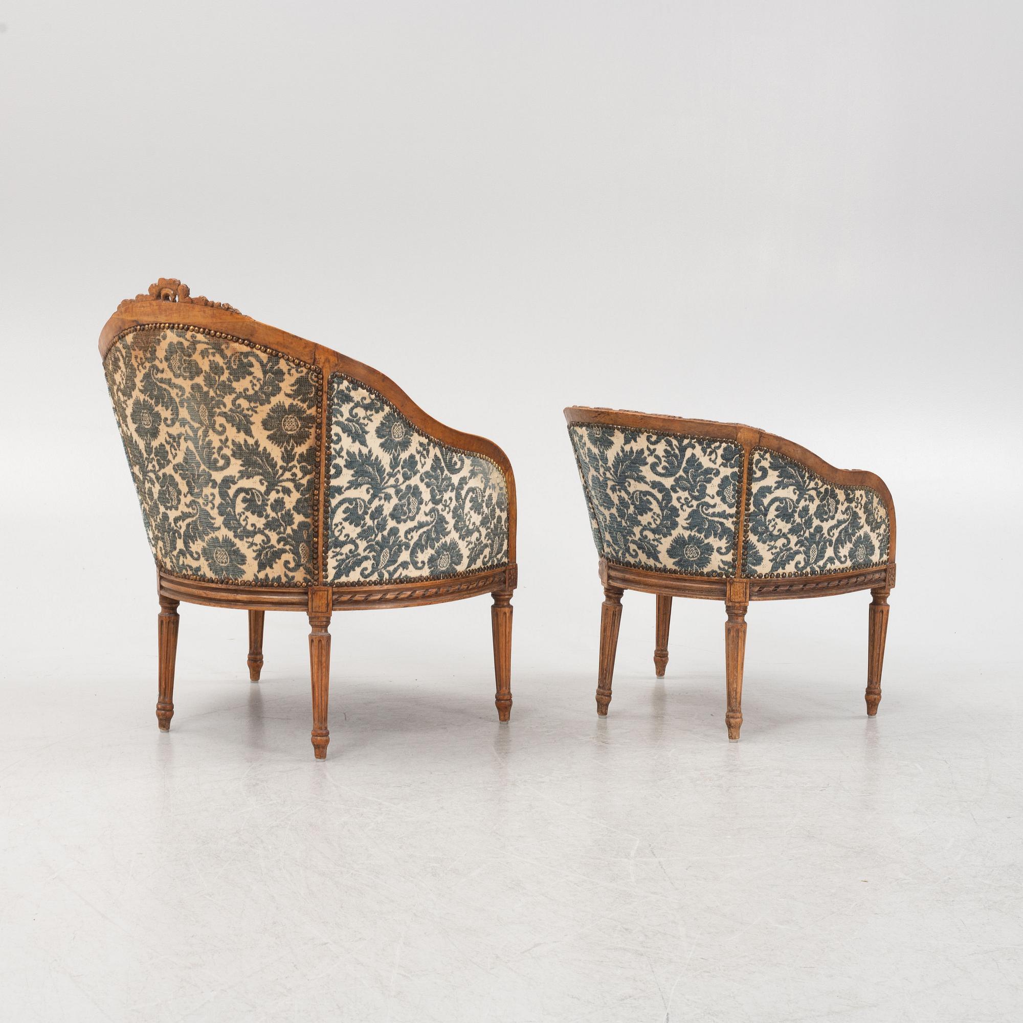 A pair of Louis XVI-style bergères, late 19th Century.