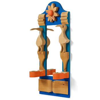 63. Erik Höglund, a wall mirror with two candle holders, Eriksmålaglas, Sweden, 1960s-70s.