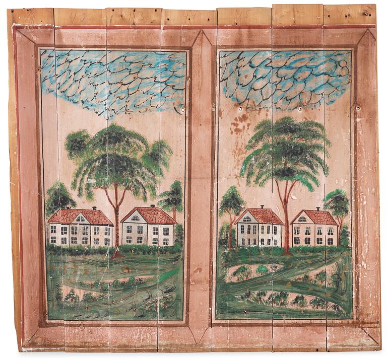 A set of Swedish mid 19th century wooden painted panels.