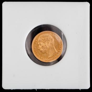 GULDMYNT, 10 kroner, Frederik VIII, Danmark 1909. Vikt ca 4 gram.