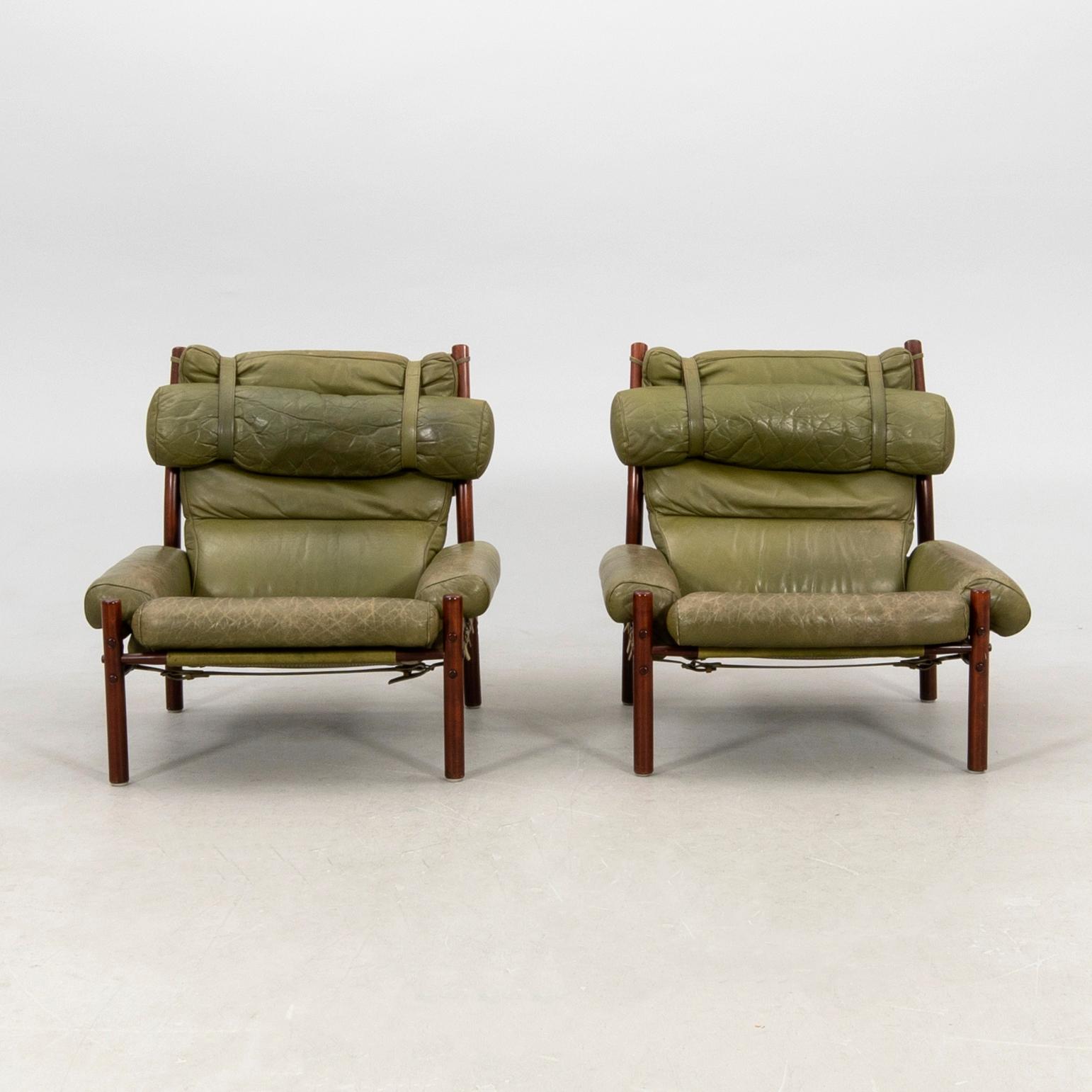 Arne Norell, fåtöljer ett par samt en fotpall "Inca", Norell Möbel AB 1900-talets andra hälft.