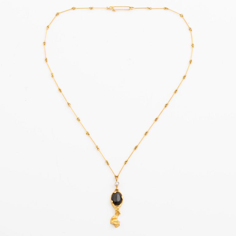 Björn Weckström, necklace "Hindam", 18K gold with spectrolite and octagon-cut diamond. Lapponia 1978.
