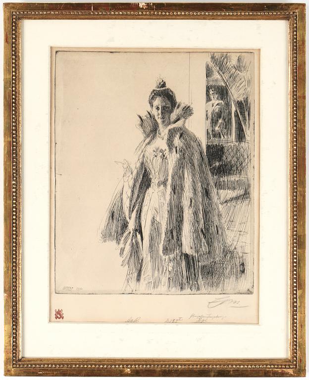 ANDERS ZORN, etsning, "Prinsessan Ingeborg I", 1900, signerad med blyerts.