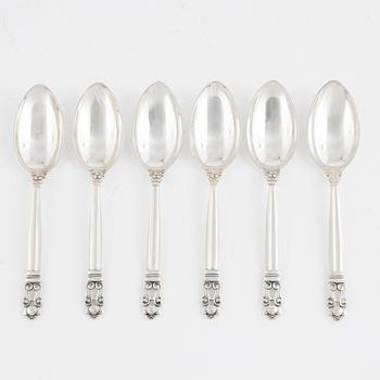 Johan Rodhe, six sterling silver spoons, 'Konge/Acorn', Georg Jensen, Denmark.