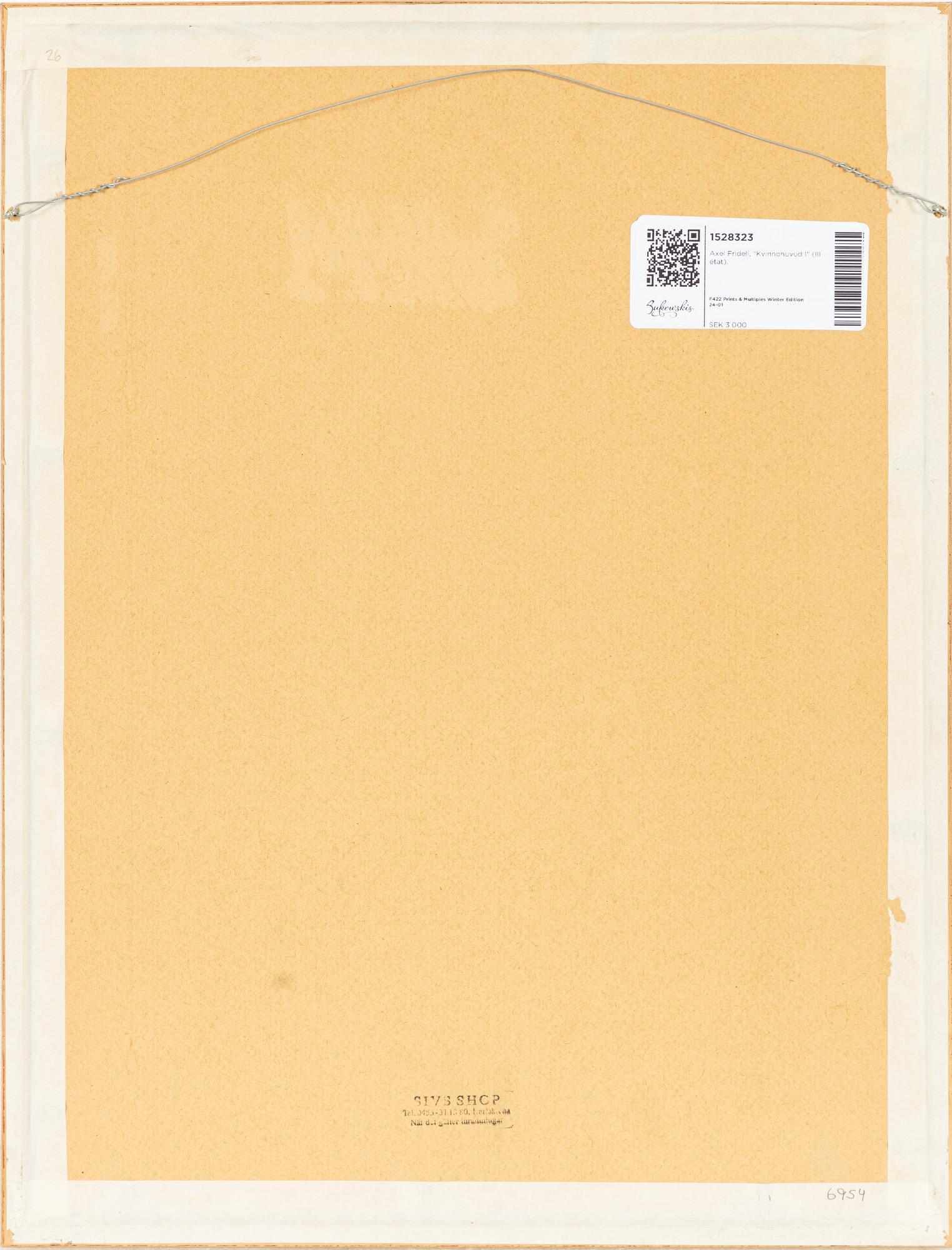 Axel Fridell, "Kvinnohuvud I" (III état).