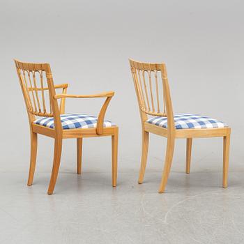 Josef Frank, stolar, modell 1165, 8 st + 2 karmstolar, Firma Svenskt Tenn, formgivna 1946-47.