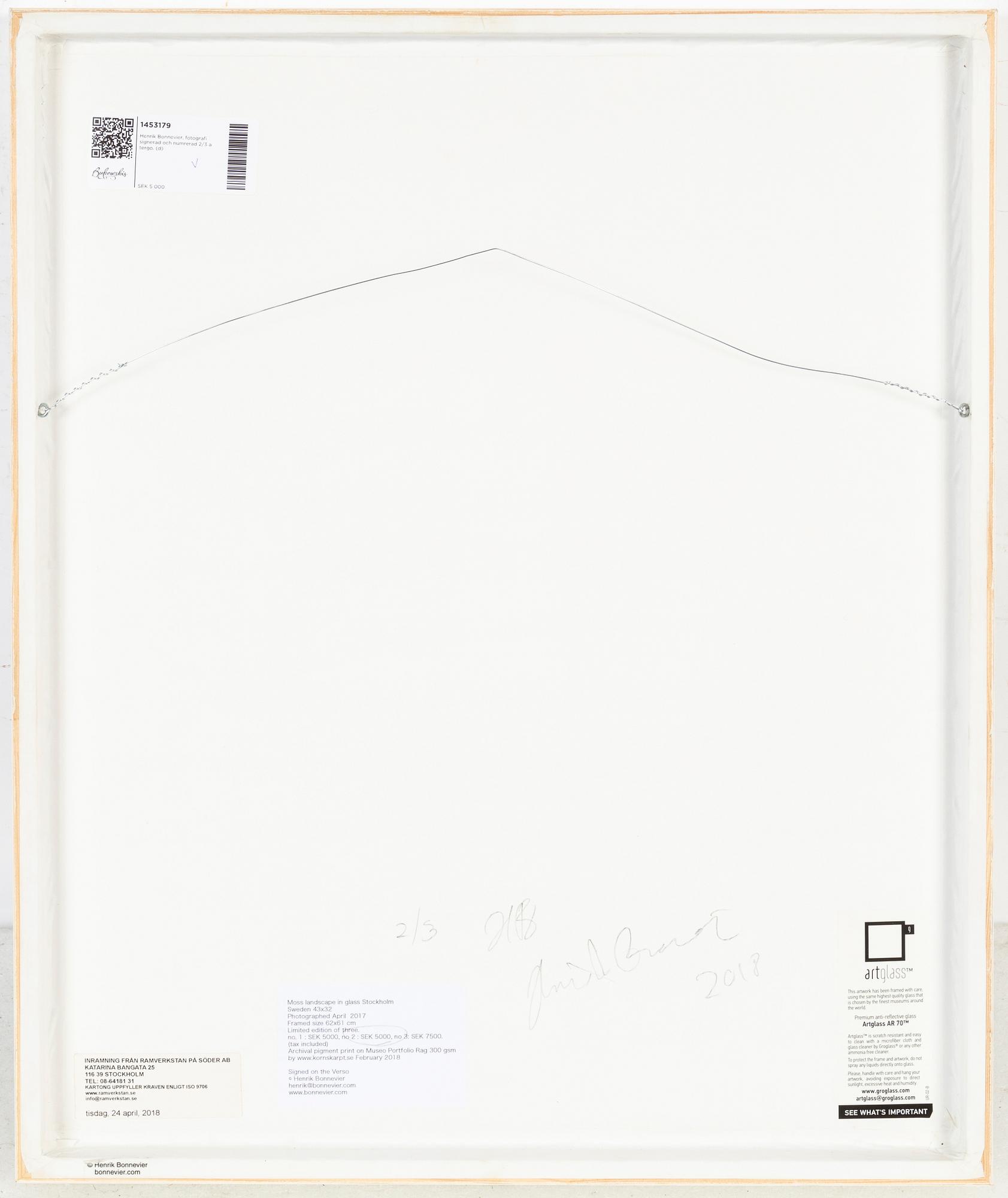 Henrik Bonnevier, fotografi signerad och numrerad 2/3 a tergo.