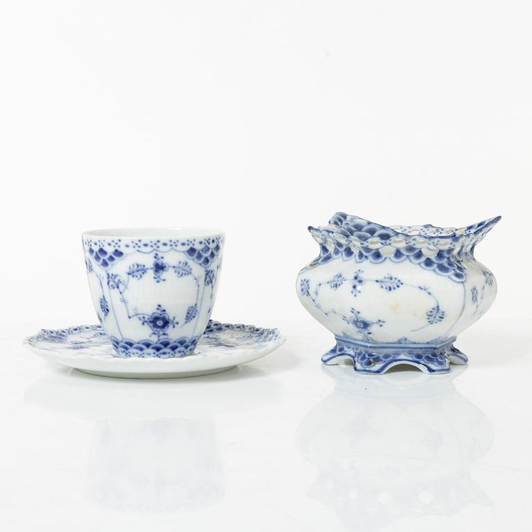Royal Copenhagen, dinner and coffee service, 81 pcs, Blue Fluted, Full and Half Lace.