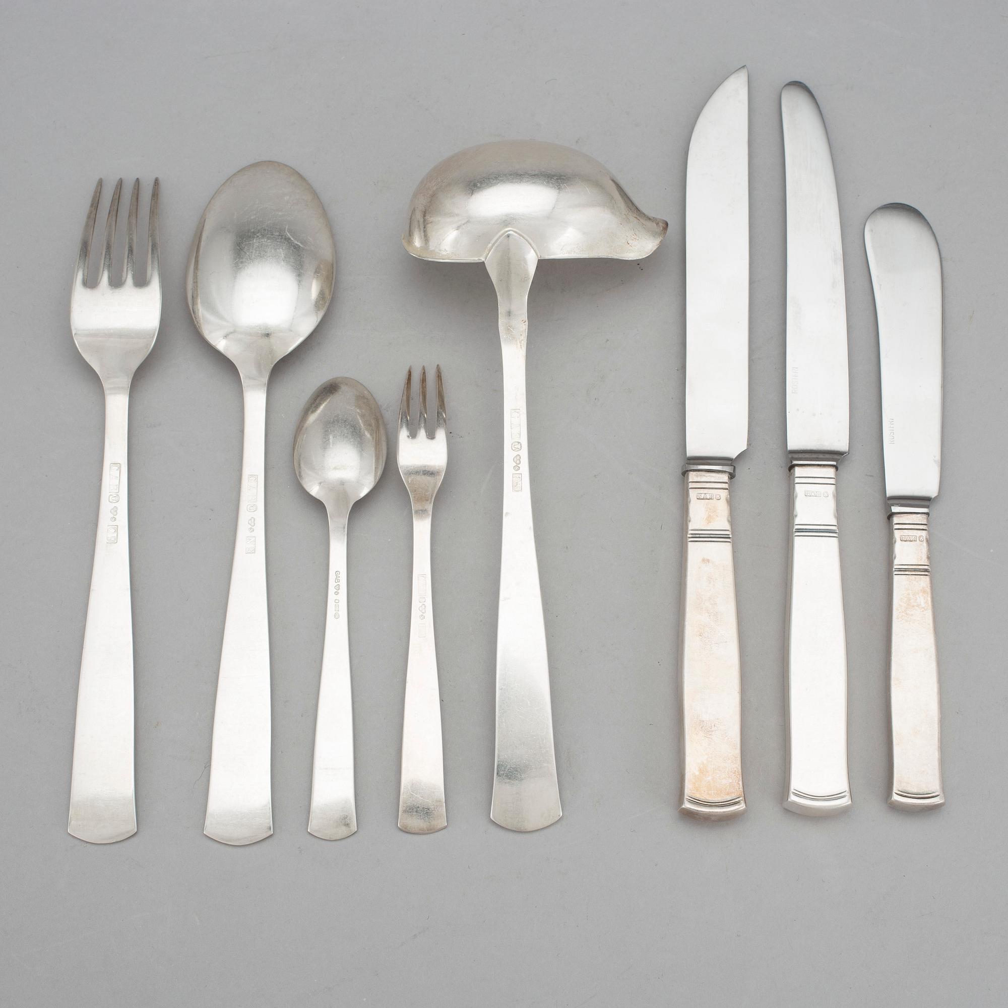 BESTICKSERVIS, 56 delar, silver, Rosenholm, GAB, Stockholm, 1960-tal. Totalt vikt 2101 g.