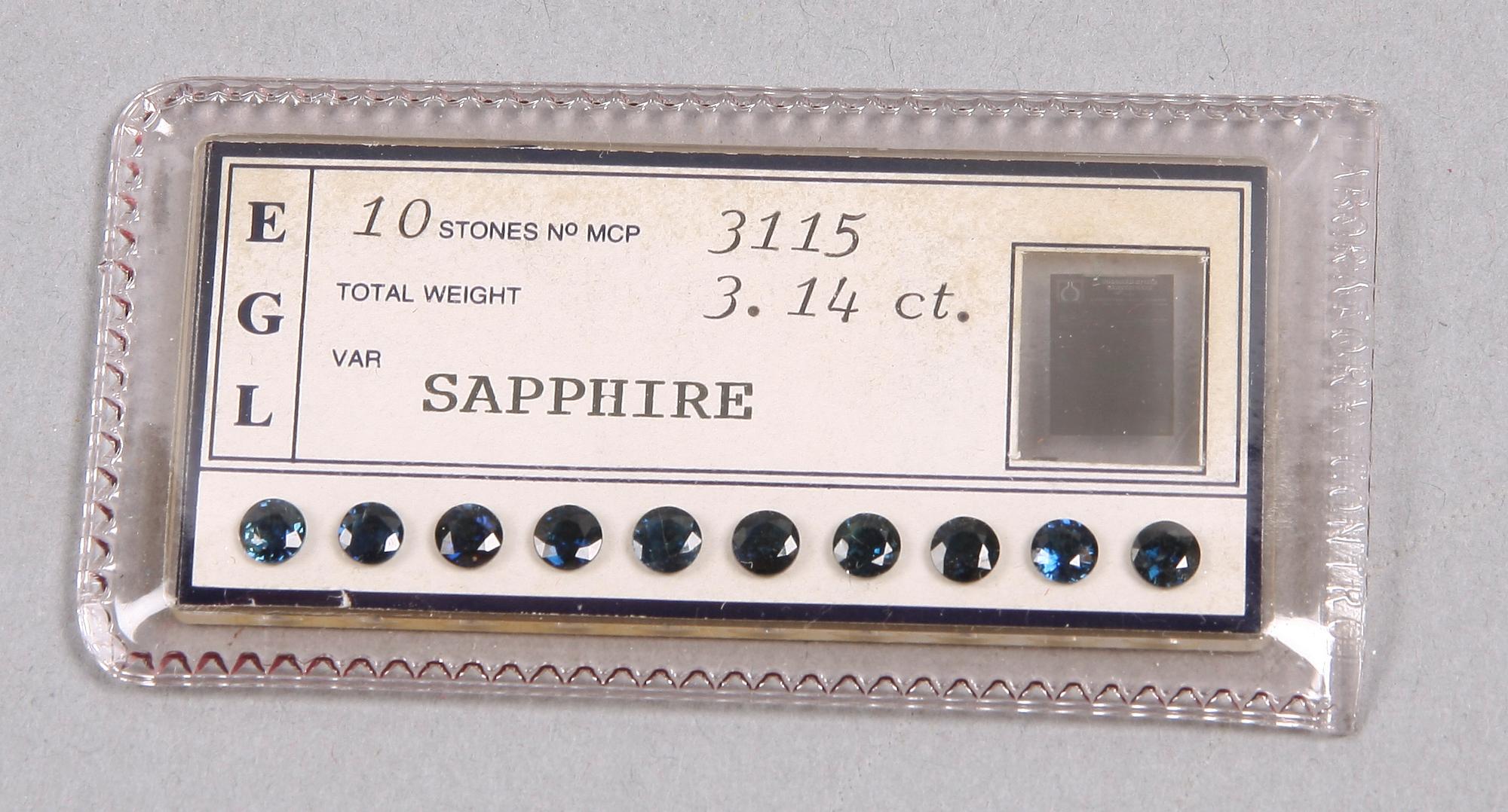 SAFIRER, 10 st, 3.14 ct enligt intyg.