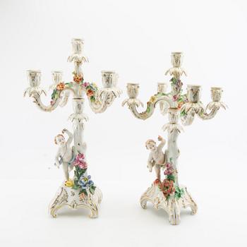 Candelabras a pair Rococo-style Dresden Germany porcelain mid-20th century.