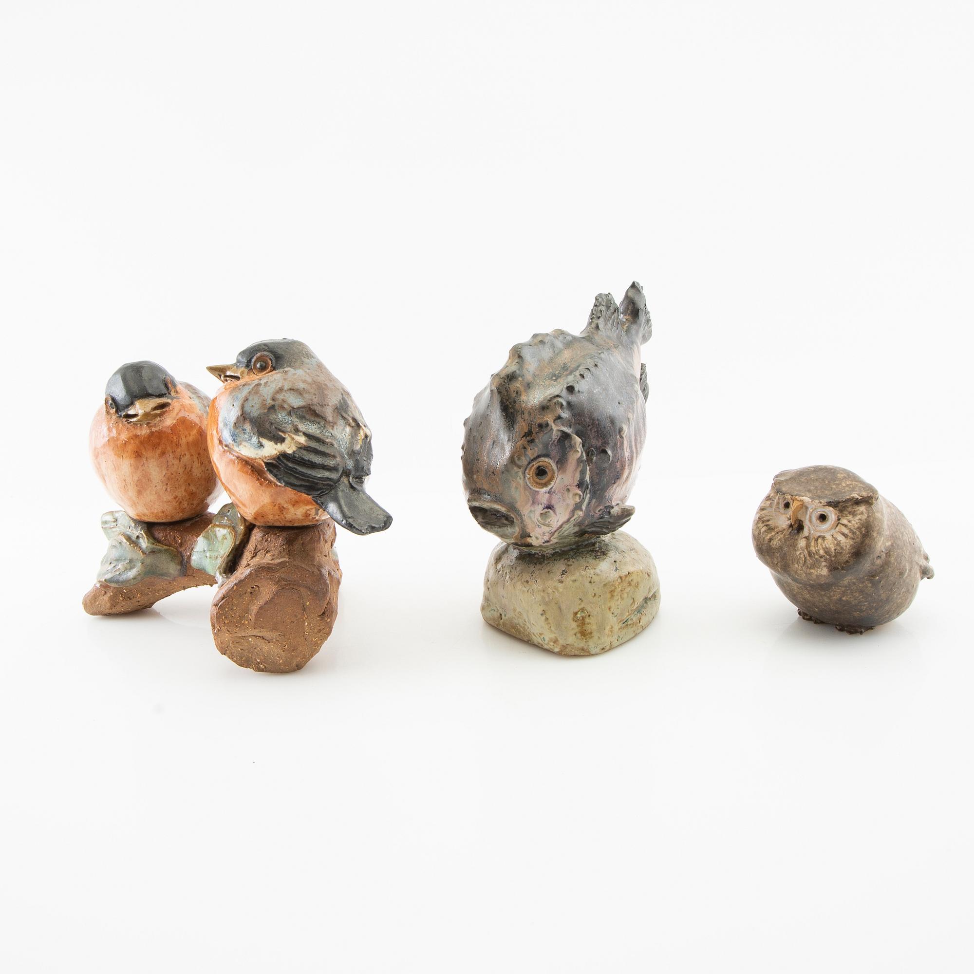Gunnar Hansson, sculptures/figurines 3 pcs signed glazed stoneware.
