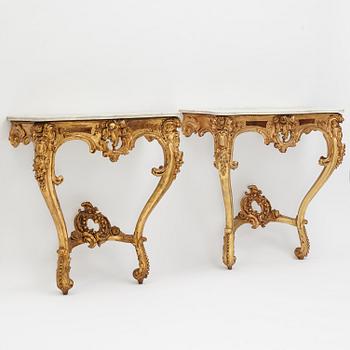 A pair of Rococo console tables, presumably Germany, 18th century.