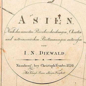 Johann Nepomuk Diewald, map, hand colored copper engraving, Nürnberg 1820.