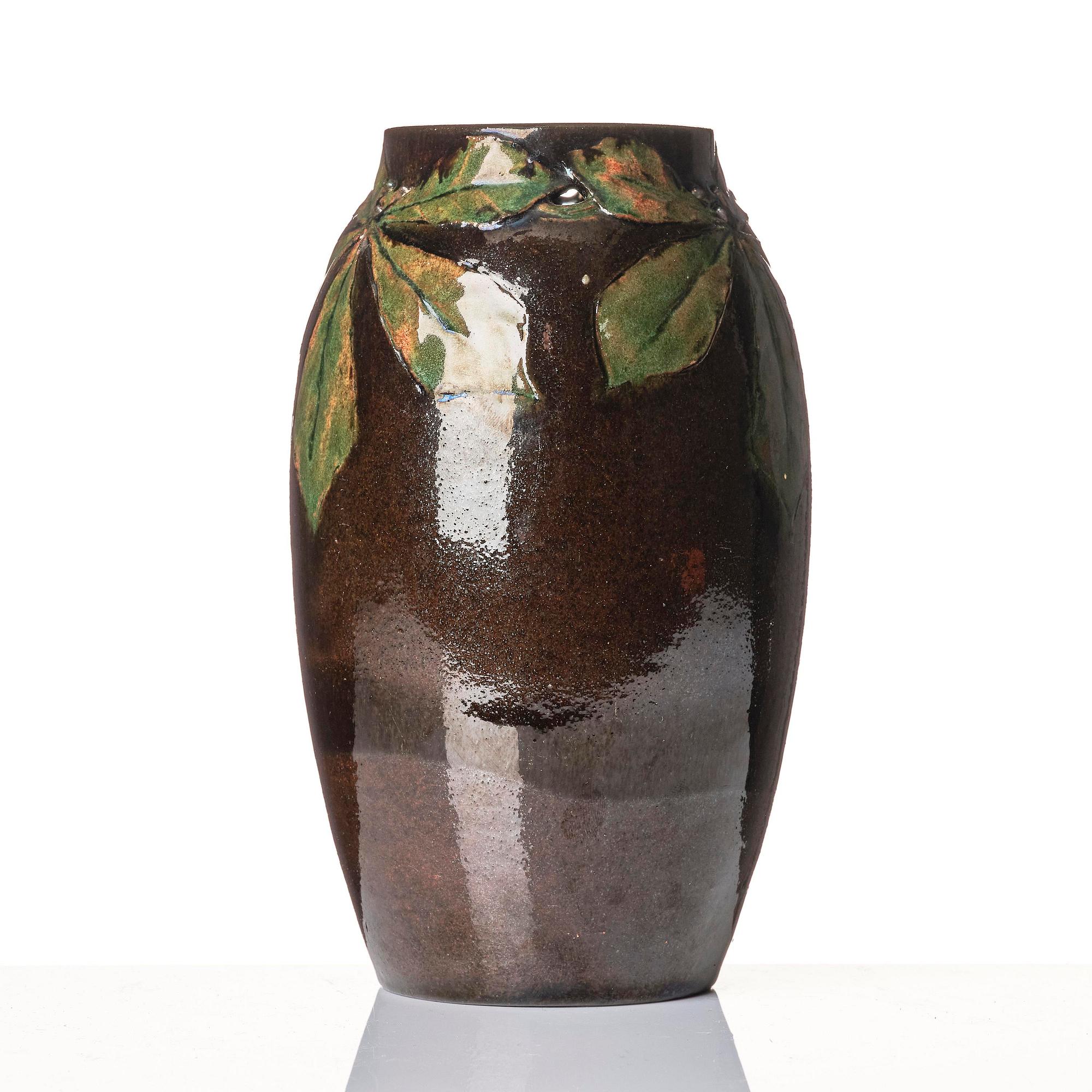 Hilma Persson-Hjelm, a glazed earthenware art nouveau vase, executed in her own studio, Arvika 1911. No 1542.