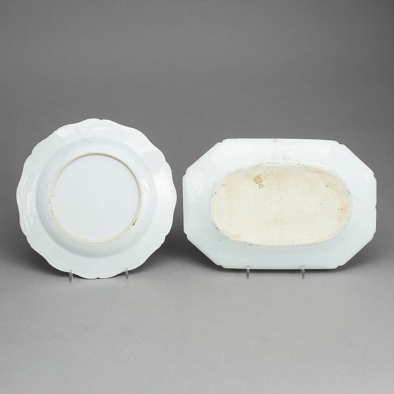 STEKFAT samt TALLRIK, porslin, Kina, Qianlong (1736-1795).