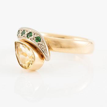 Jan-Christer Lundqvist, ring, 18K gold with yellow zoisite and green stones, Skövde 1999.