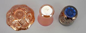 LYSTERILASIASTIOITA, 3 kpl, mm. Riihimäen Lasi 1900-luvun alkupuoli.