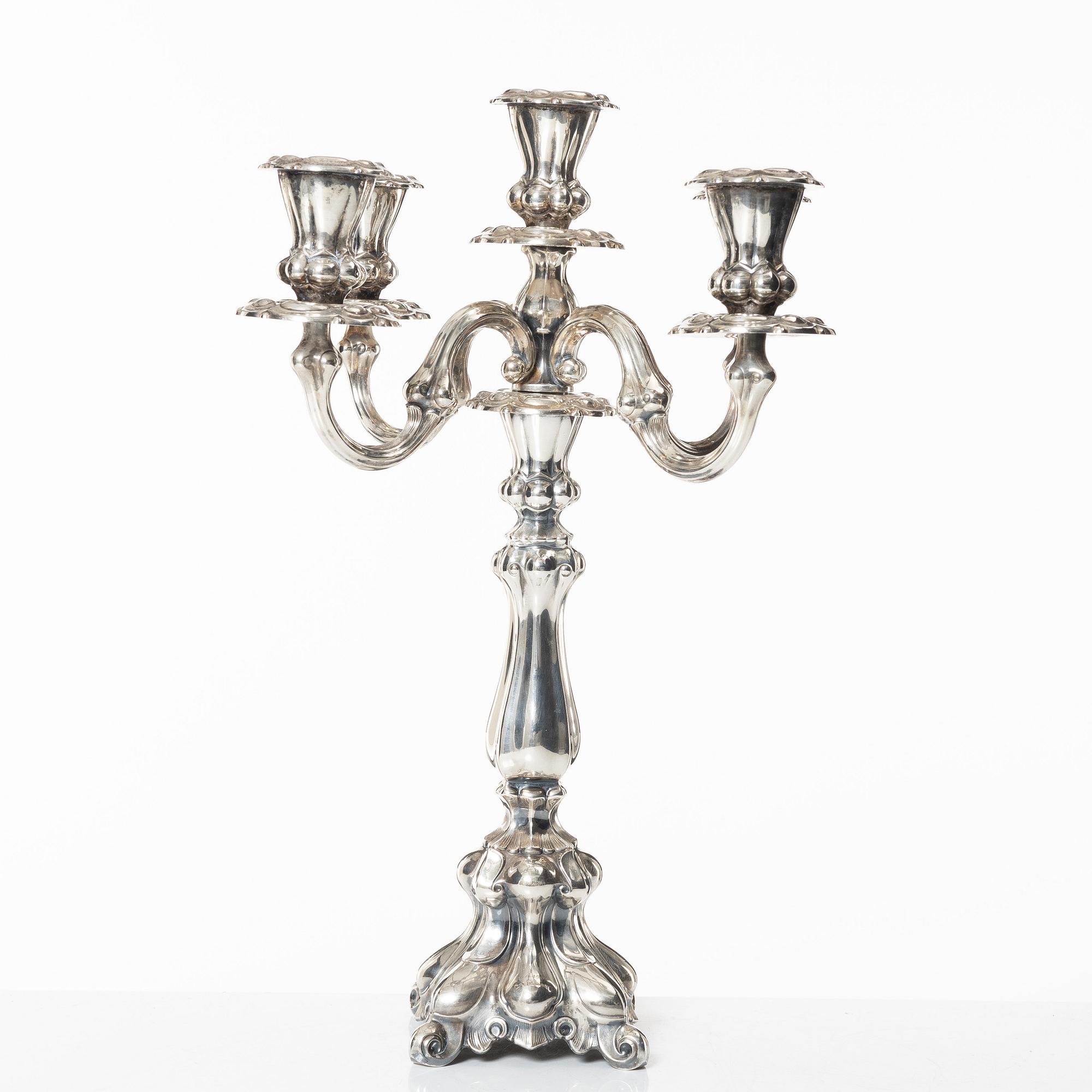 A silver candelabrum, marks of Kultakeskus Oy, Hämeenlinna, Finland 1965.