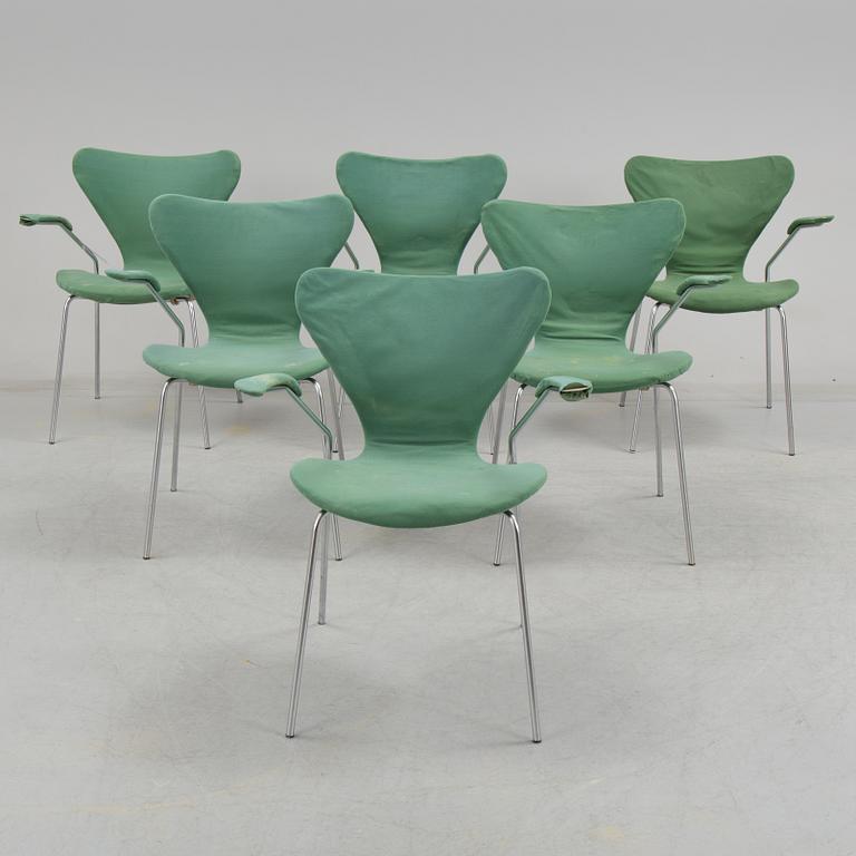 ARNE JACOBSEN, karmstolar, 6 st, "Sjuan" för Fritz Hansen, Danmark, 1970.