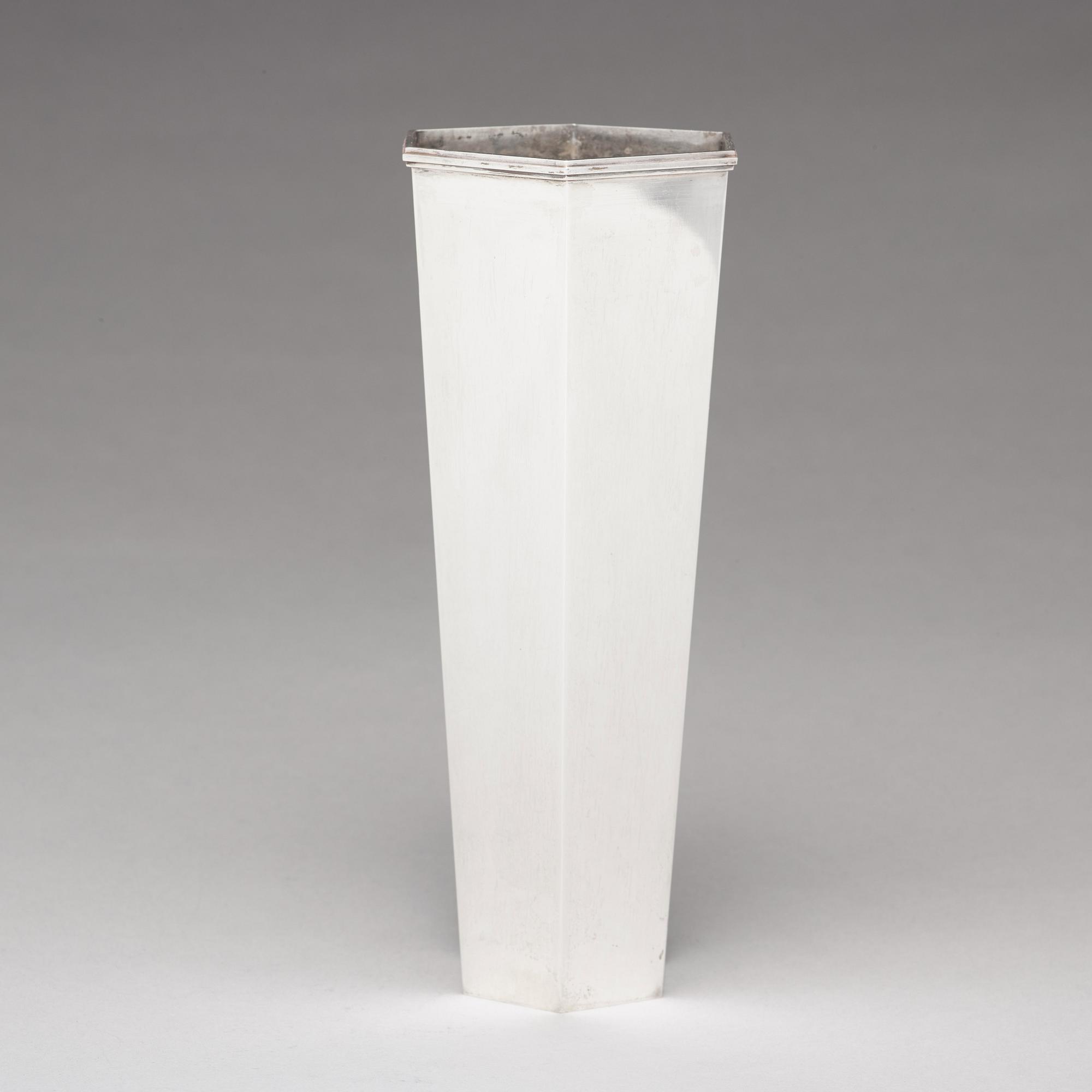 Wiwen Nilsson, a sterling silver hexagonal vase, Lund, Sweden 1965.