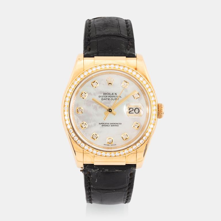 Rolex, Oyster Perpetual, Datejust, "Mother of Pearl Diamond Dial", armbandsur, 36 mm.