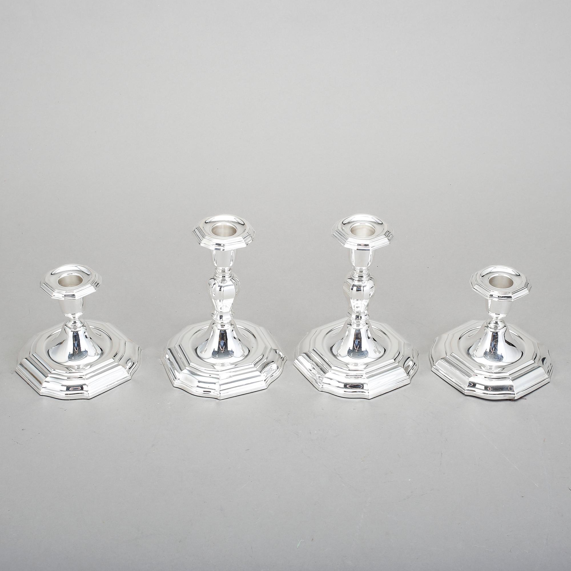 LJUSSTAKAR, 4 st, silver, CG Hallberg, Stockholm, 1955-66.