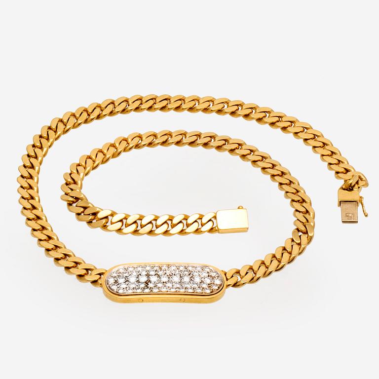 Necklace 18K gold with brilliant and singel-cut Diamonds approx 1 ct, total weight 56,7 g.