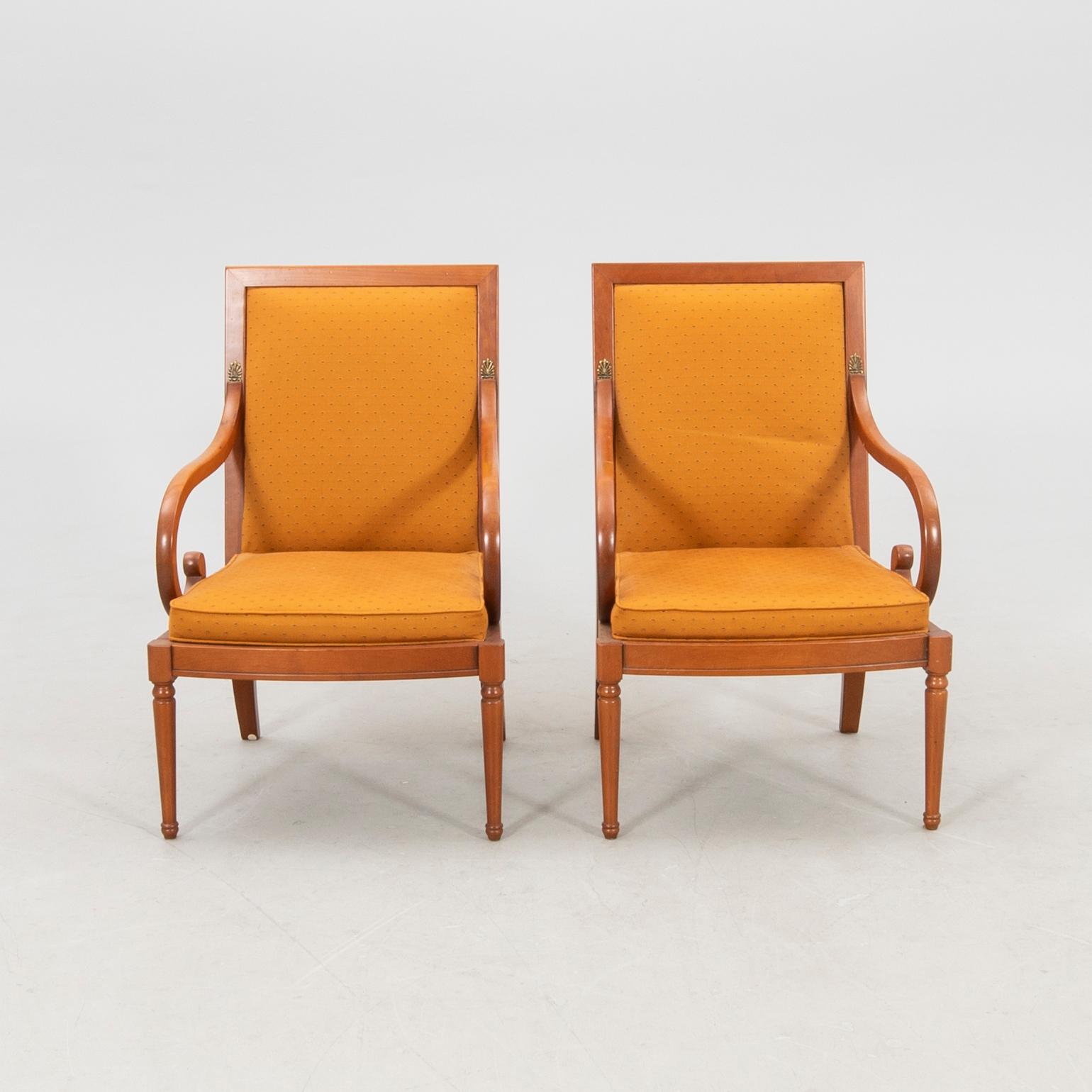 Armchairs a pair and a side table Grange France circa 2000.