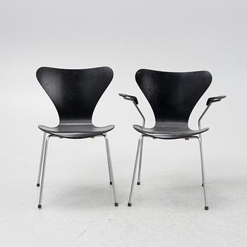 Arne Jacobsen, stolar, 7 st samt karmstolar, 3 st, "Sjuan", Fritz Hansen, Danmark.