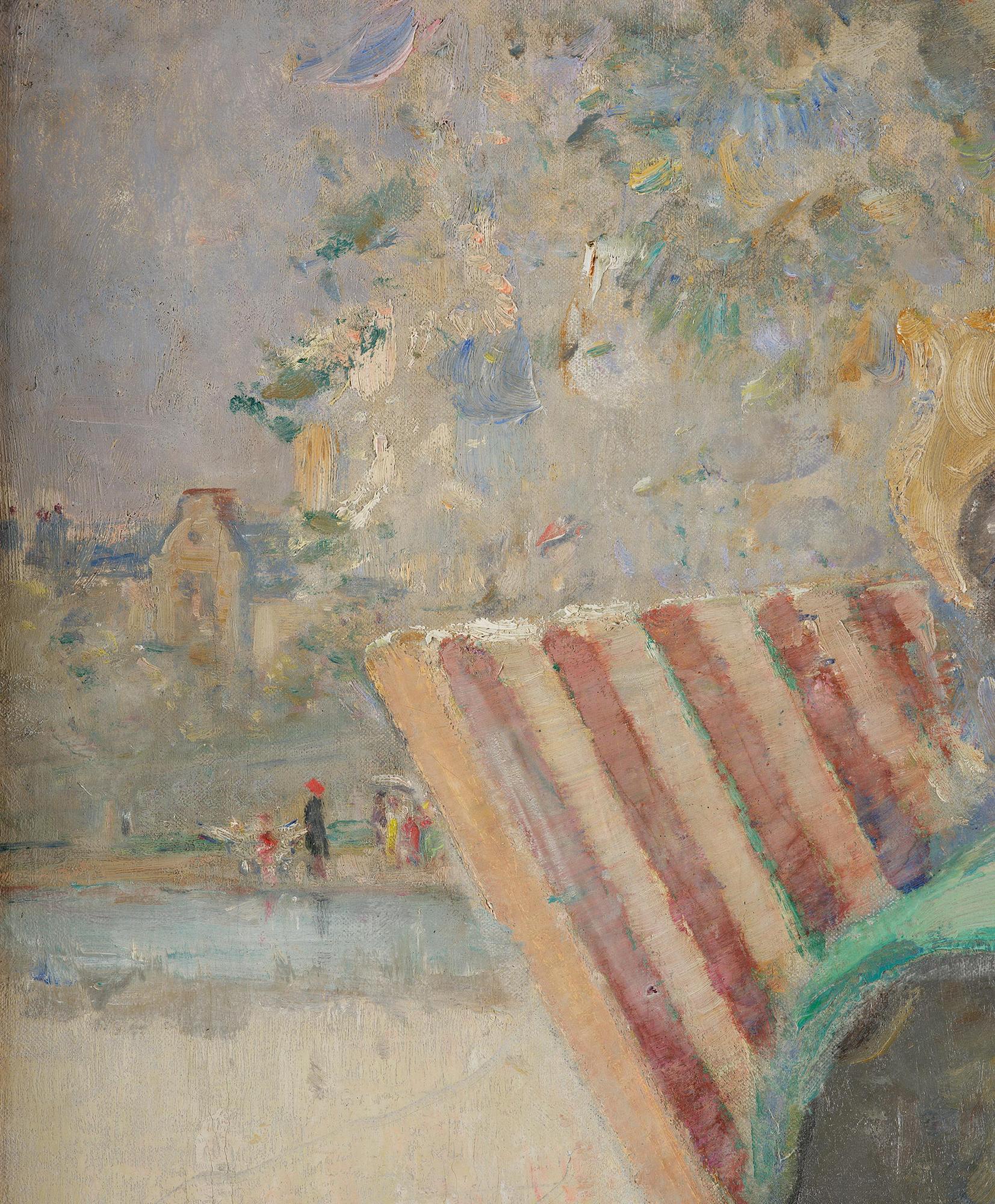 Ernest Borough-Johnson, Translation: "Seated woman with parasol and dog".