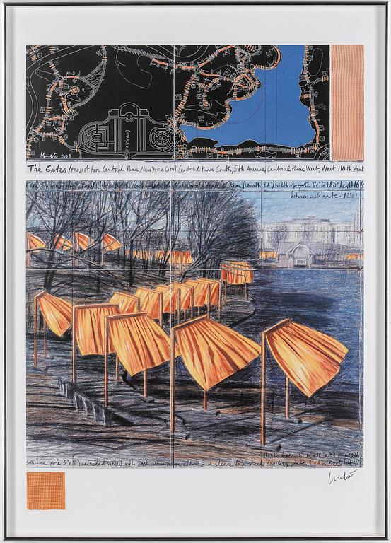 CHRISTO & JEANNE-CLAUDE, färgoffset med collage, signerad med blyerts.