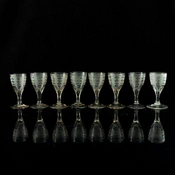 Eight late Gustavian wine glasses, circa 1800.