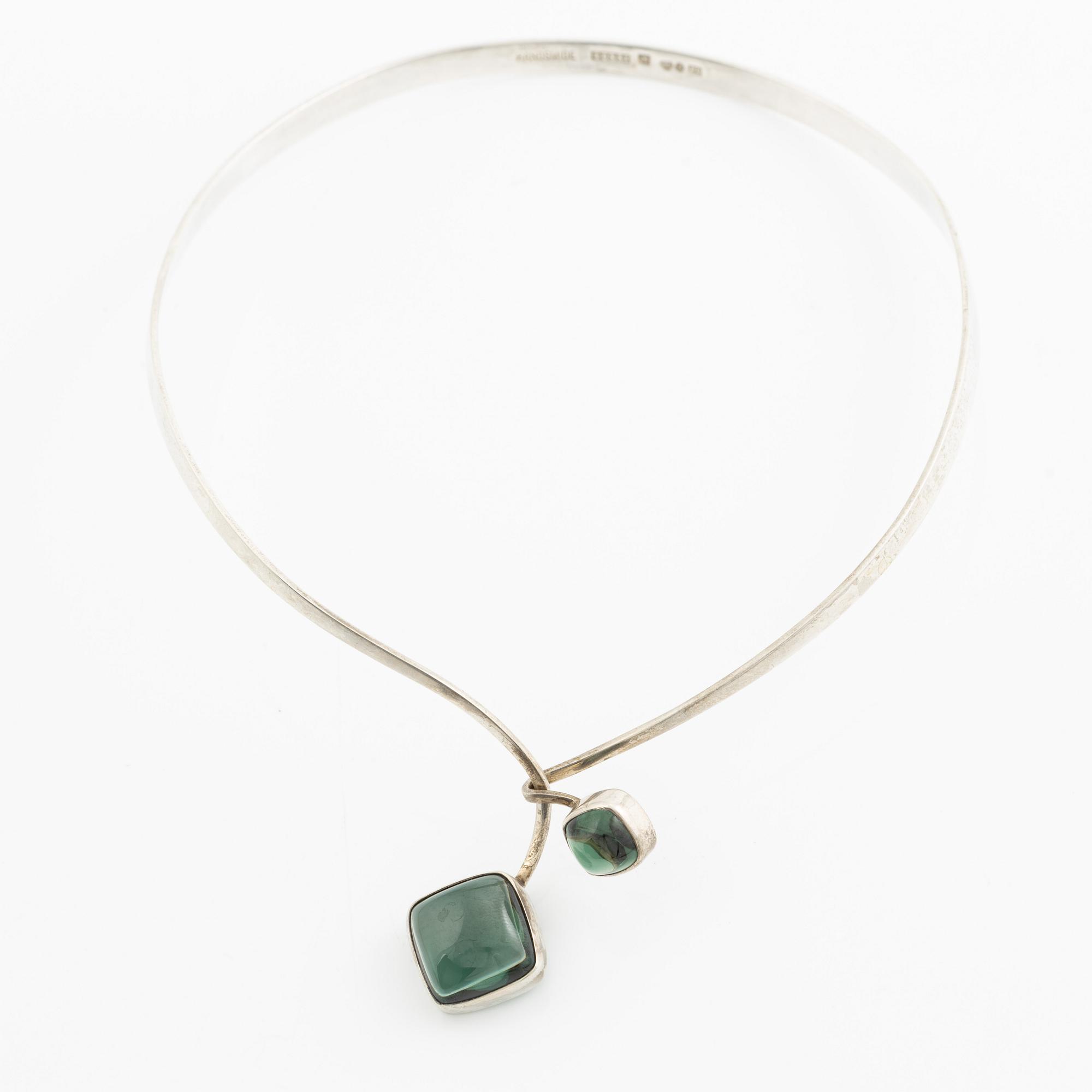 Gussi, necklace, silver with green stones, Malmö 1965.