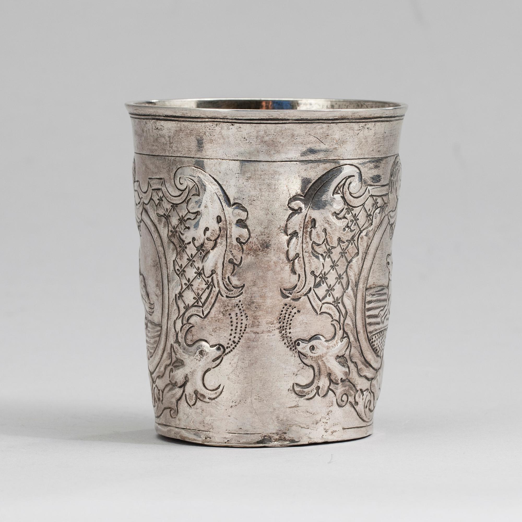 BÄGARE, silver, Ryssland, Moskva 1750-tal, Mihail Maksimov Klushin (Михаил Максимов Клушин), vikt 81 g.