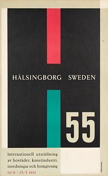 226. Anders Beckman, Utställningsaffisch, "H-55 - Internationell utställning av bostäder, konstindustri, inredningar och formgivning", 1955.