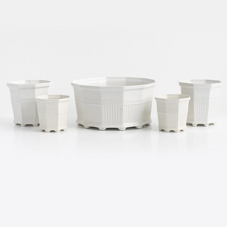 Prins Eugen, five 'Waldemarsudde' porcelain plant pots, Gustavsberg.
