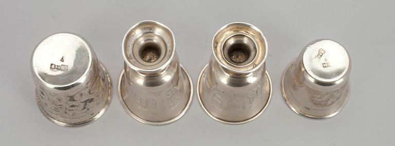 BÄGARE, 4 st, silver, Ryssland 1800-tal.