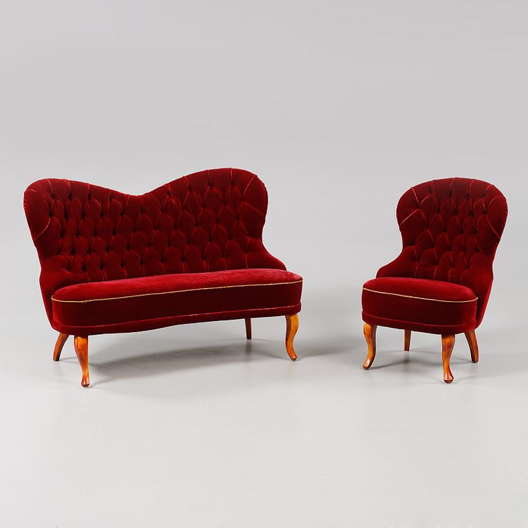 SOFFA samt FÅTÖLJ, omkring 1900-talets mitt.