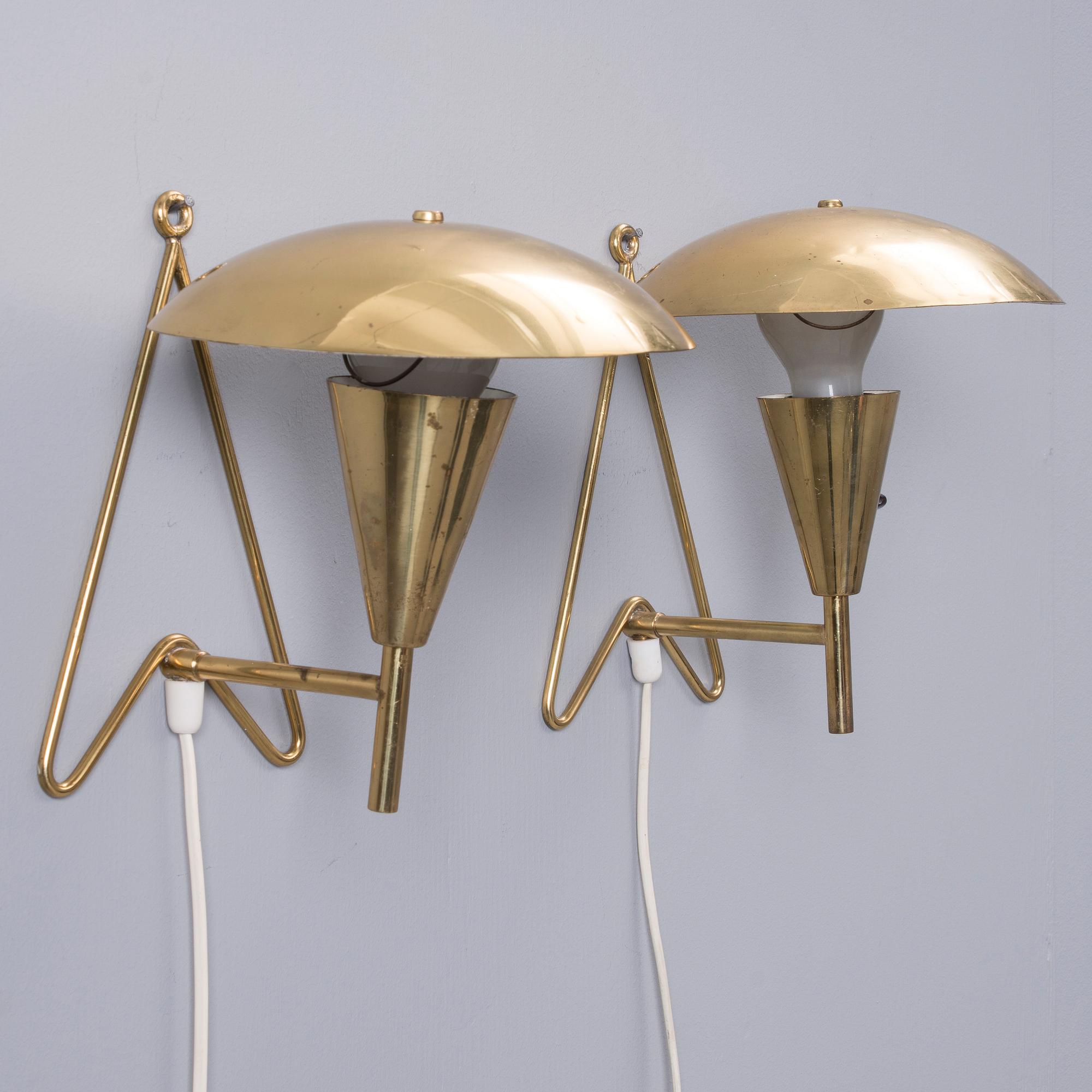 VÄGGLAMPOR, ETT PAR, mässing, märkt Itsu, 1960-tal.