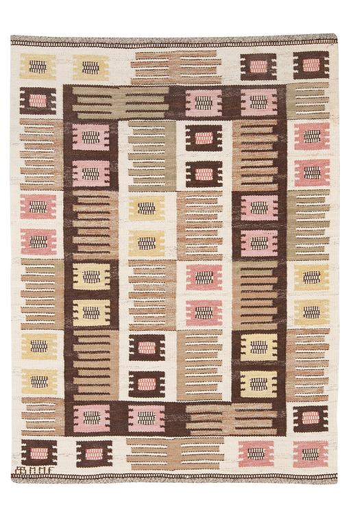 RUG. "Nyponblomman". Flat weave. 180,5 x 132,5 cm. Signed AB MMF.