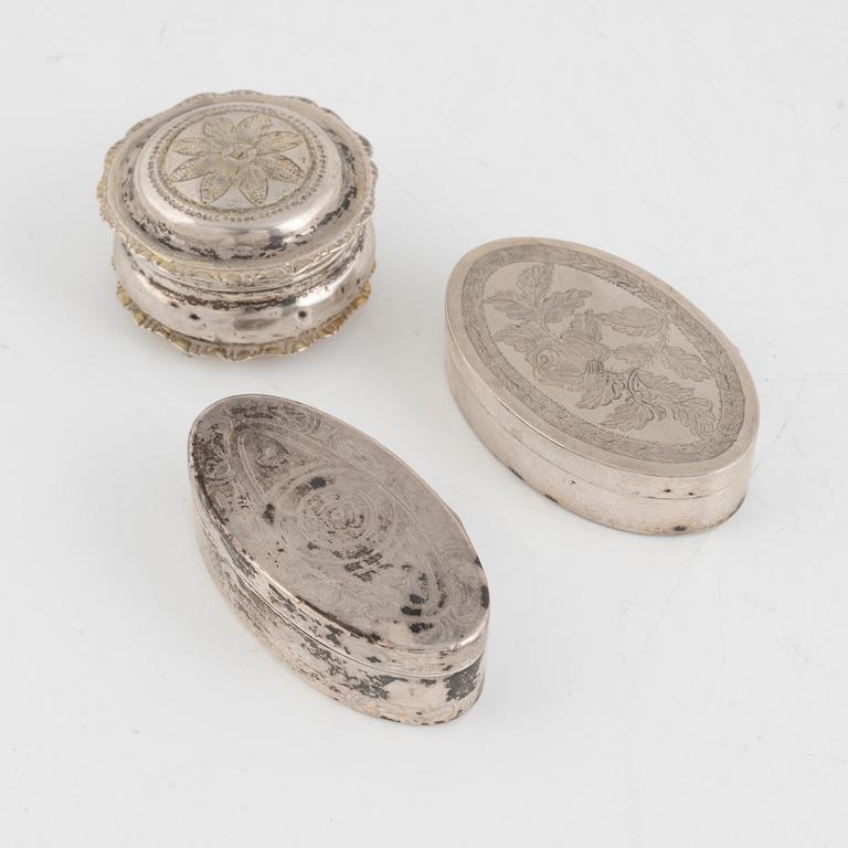 Boxes, 3 pcs, silver, Sweden, 1789-1848.