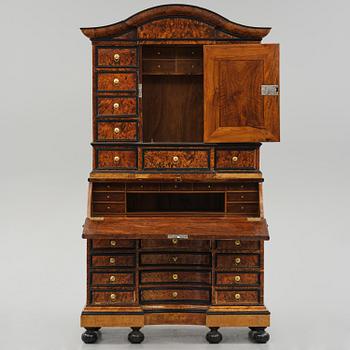 A Swedish burr-elm late baroque writing cabinet, first part 18th century.