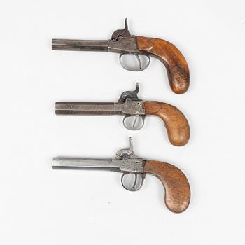Percussion pistols 3 pcs, second half of the 19th century.