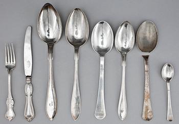 BESTICK, silver, 51 delar, olika modeller, GAB och C.G. Hallberg, Stockholm, 1920-50-tal, tot.vikt ca 1660g.