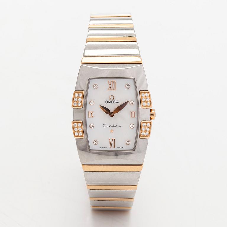 Omega, Quadrella, "Diamond-set mother-of-pearl dial", wristwatch, 25 x 32.5 mm.