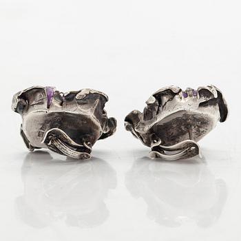 Reino Saastamoinen, örhängen, sterling silver och ametister, 1973.